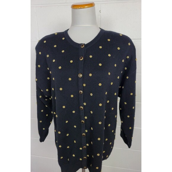Vintage Marisa Christina Black Gold Beaded Cardigan Sweater 1X - Picture 2 of 8